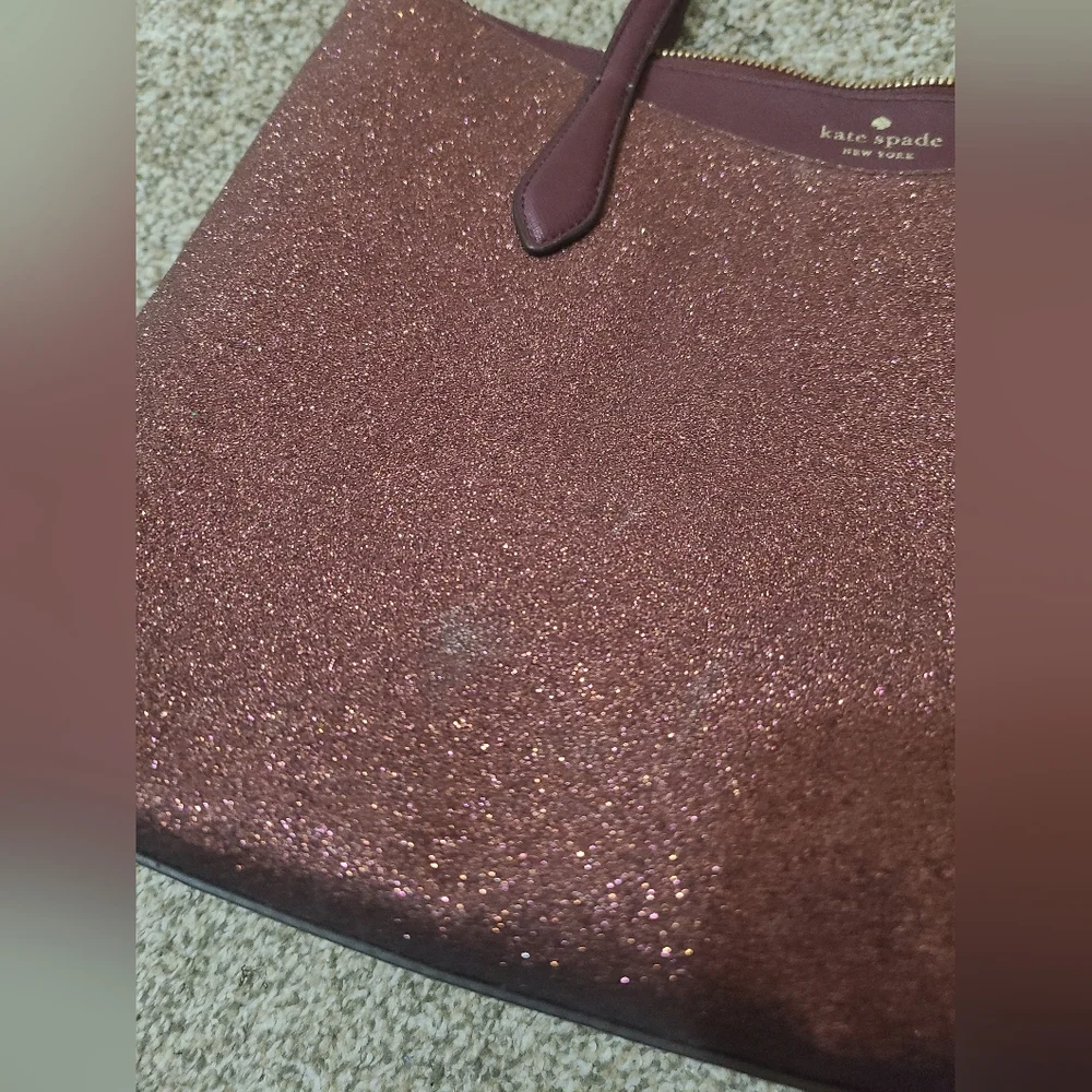 Kate Spade New York Burgundy Glitter Sparkle Tote Bag Satchel Purse - Picture 4 of 8